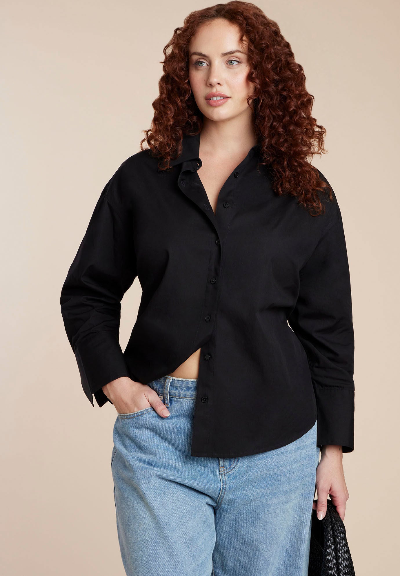 Tie Back Button Up Top, BLACK ONYX, on-hover image number 1