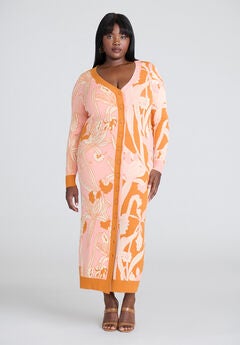 Intarsia Two Tone Cardigan Dress
