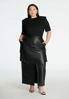 Plus Size Black Leather Skirt