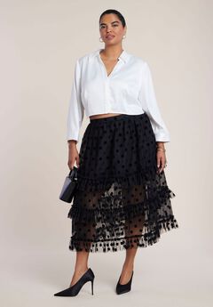 Ruffled Semi-Sheer Dot Midi Skirt