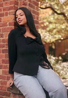 Scoop Neck Jacket With Bow