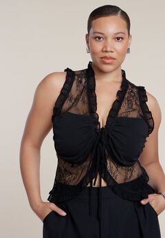 Ruffled Lace Top With Tie Detail
