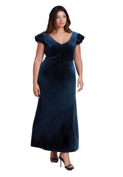 Velvet Short Puff Sleeve Maxi Dress