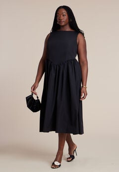 Boat Neck Flare Midi Dress