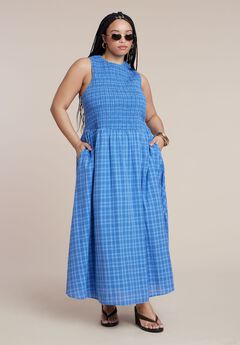 Smocked Bodice Plaid Dress