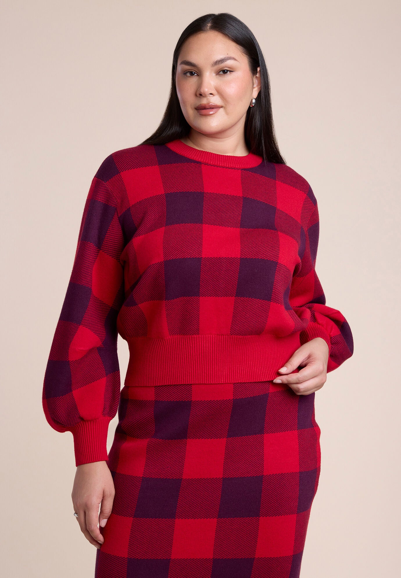 Intarsia Puff-Sleeve Sweater