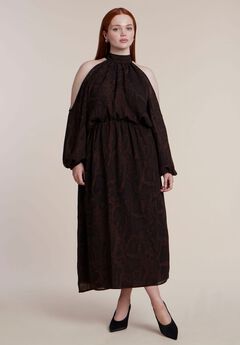 Cold-Shoulder Chiffon Maxi Dress