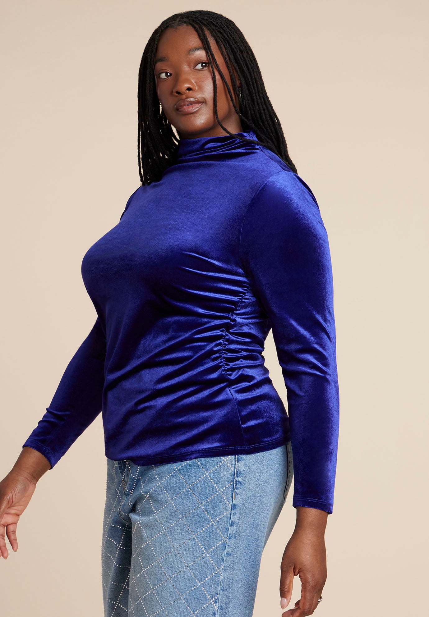 Velvet Mockneck Top, MYSTIC PURPLE, hi-res image number 0
