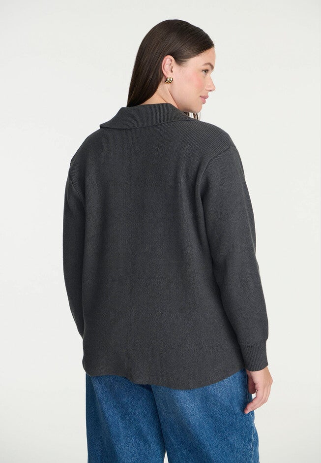 Collared Cardigan Sweater, DARK GREY HEATHER, on-hover image number null