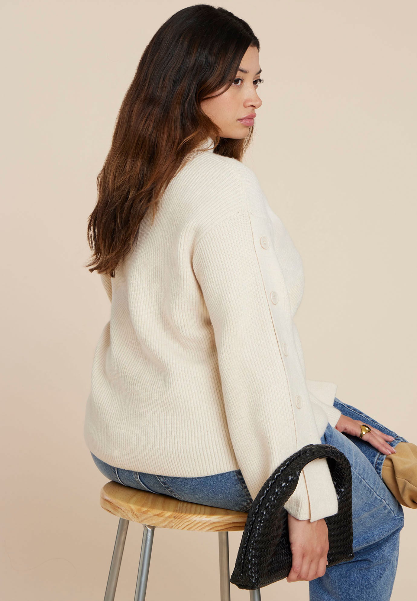  Buttoned Sleeve Sweater, BUTTERCREAM, on-hover image number 1