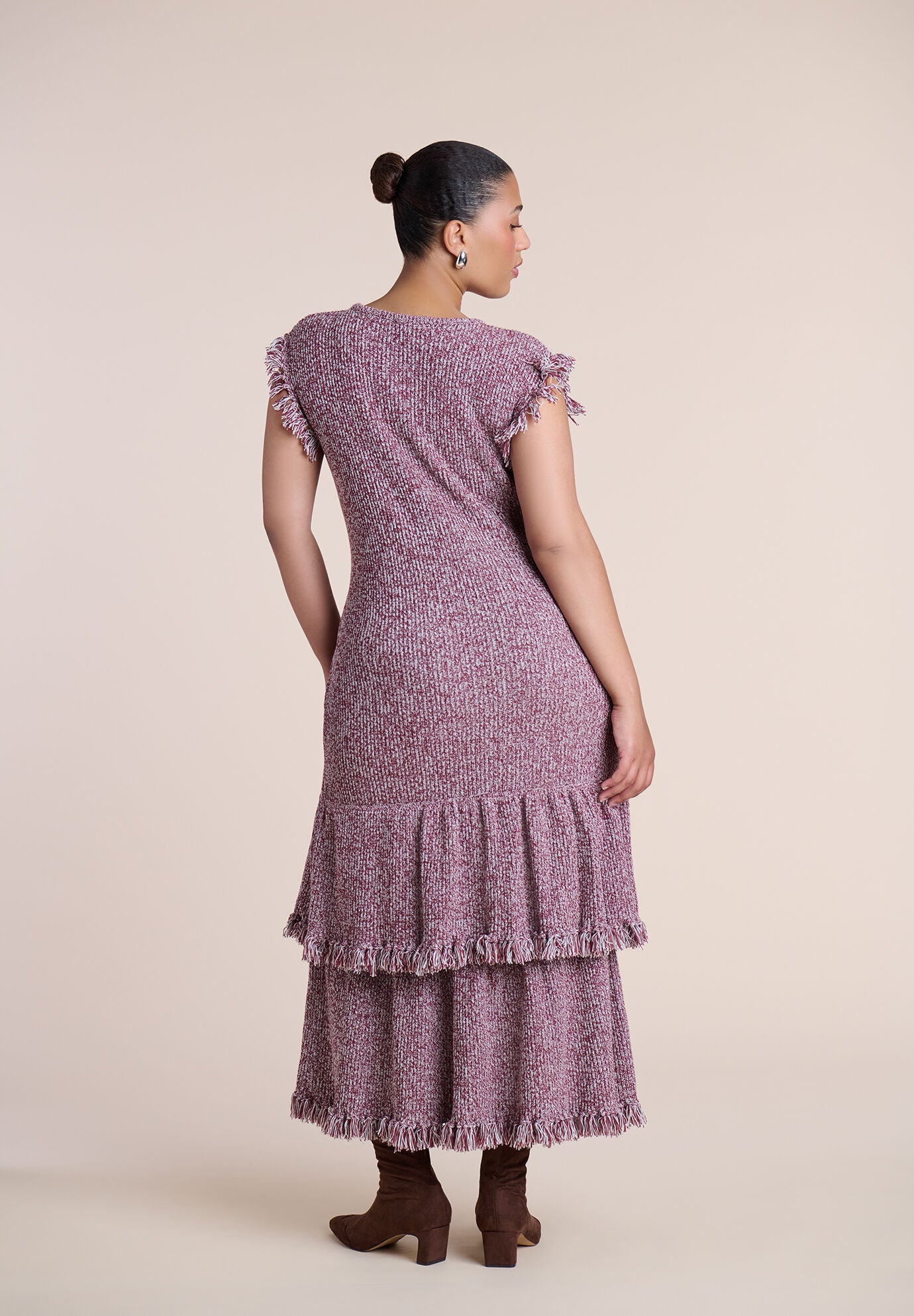 Frayed Ruffle Sweater Maxi Dress, RUSTY MARL, alternate image number 3
