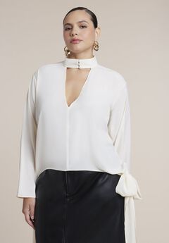 Mock Neck Blouse With Draped Ties