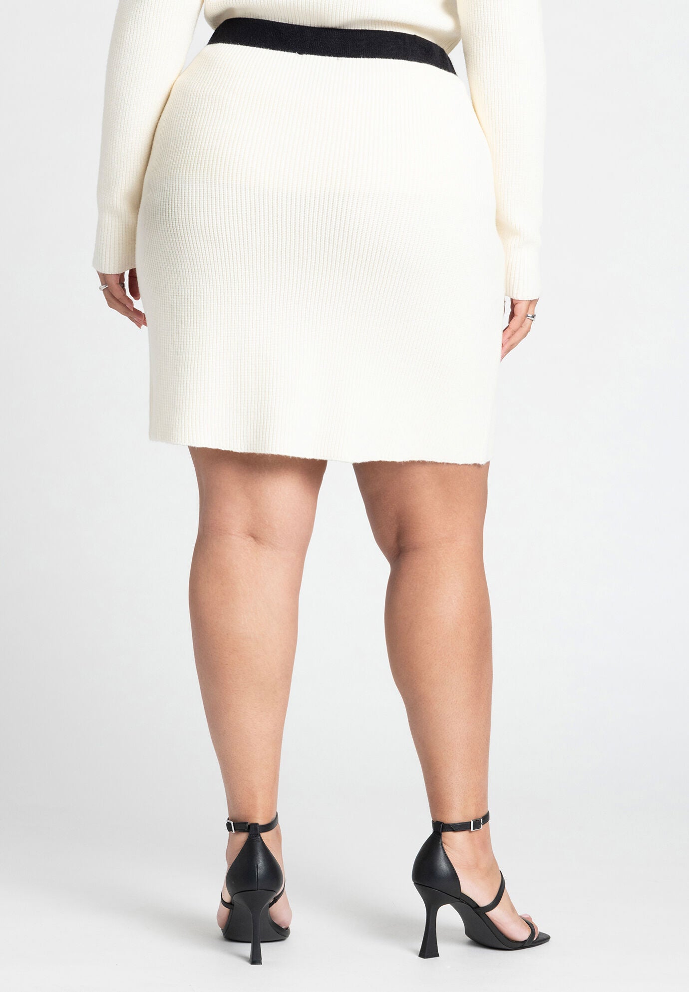 Pull On Sweater Mini Skirt, CREAM AND BLACK ONYX, alternate image number 2