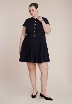 Button Detail Pleated Mini Dress