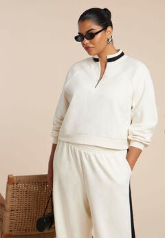Quarter Zip Stripe Detail Sweatshirt