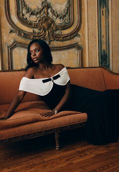 Contrast Bow Fluted Midi Dress