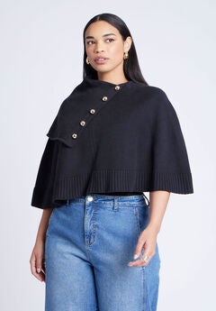 Button Detail Sweater Poncho