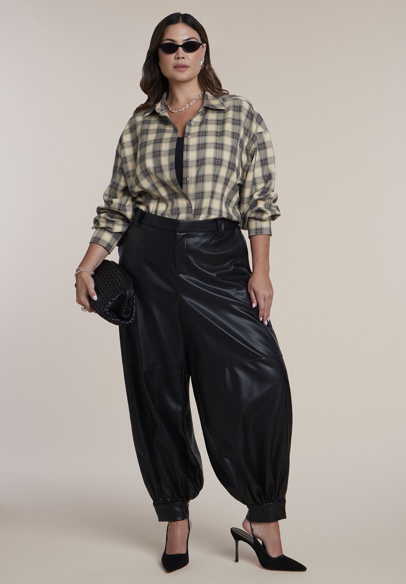 Faux Leather Balloon Pant, BLACK ONYX, on-hover image number 1