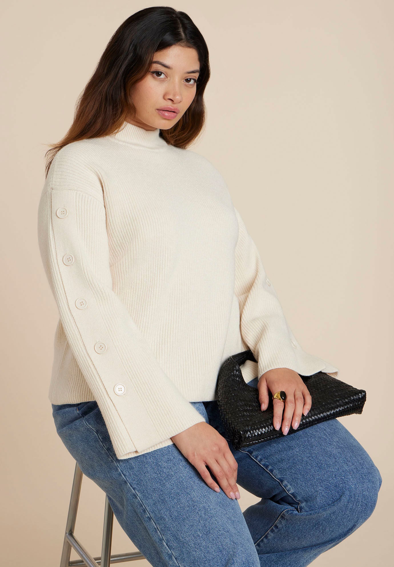  Buttoned Sleeve Sweater, BUTTERCREAM, hi-res image number 0
