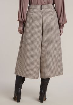 Pleated Houndstooth Wide-Leg Culotte