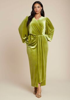 Velvet Puff Sleeve Pleated Dress