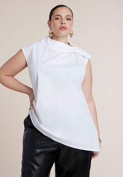 Poplin Asymmetric Draped Sleeveless Top