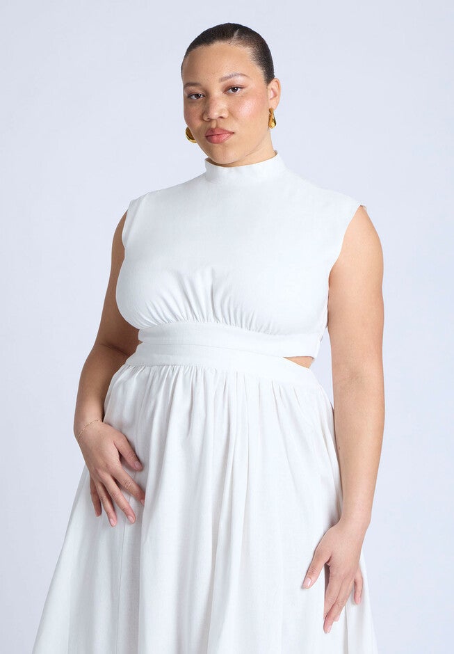 Linen High Neck Dress, JET STREAM, alternate image number null