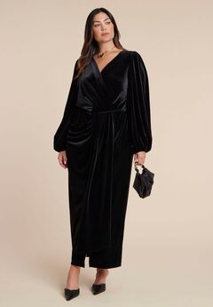 Velvet Puff Sleeve Pleated Dress
