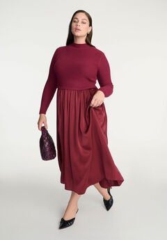 Mockneck Twofer Midi Dress