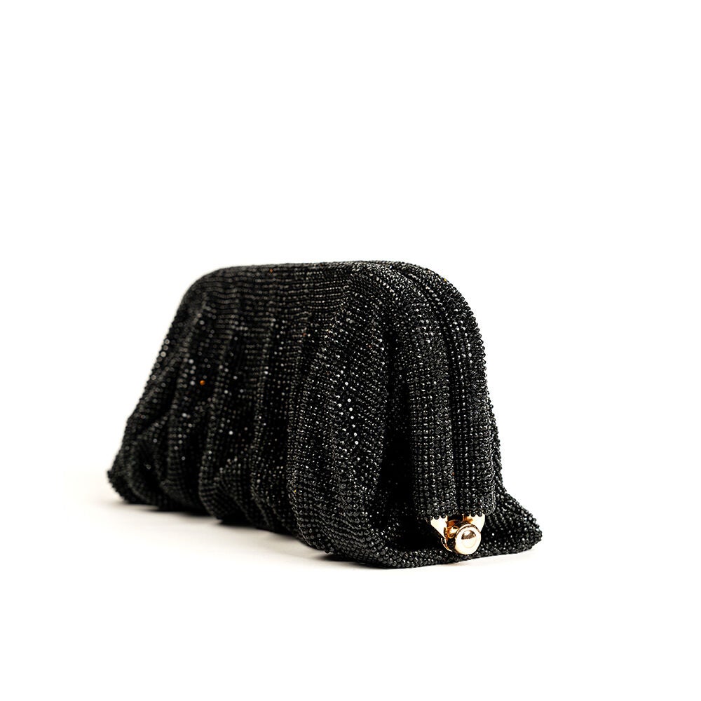 Crystal Embellished Bag With Detachable Chain - Black, BLACK, alternate image number 2