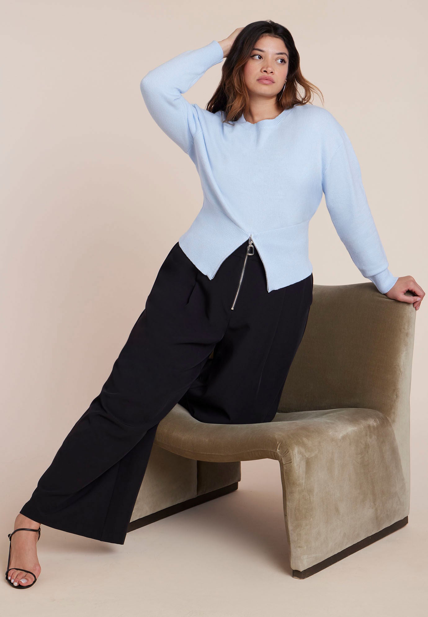  Zipper Hem Sweater, CRYSTAL BLUE, alternate image number 2