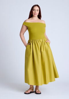 Boat Neck Mixed Fabric Dress