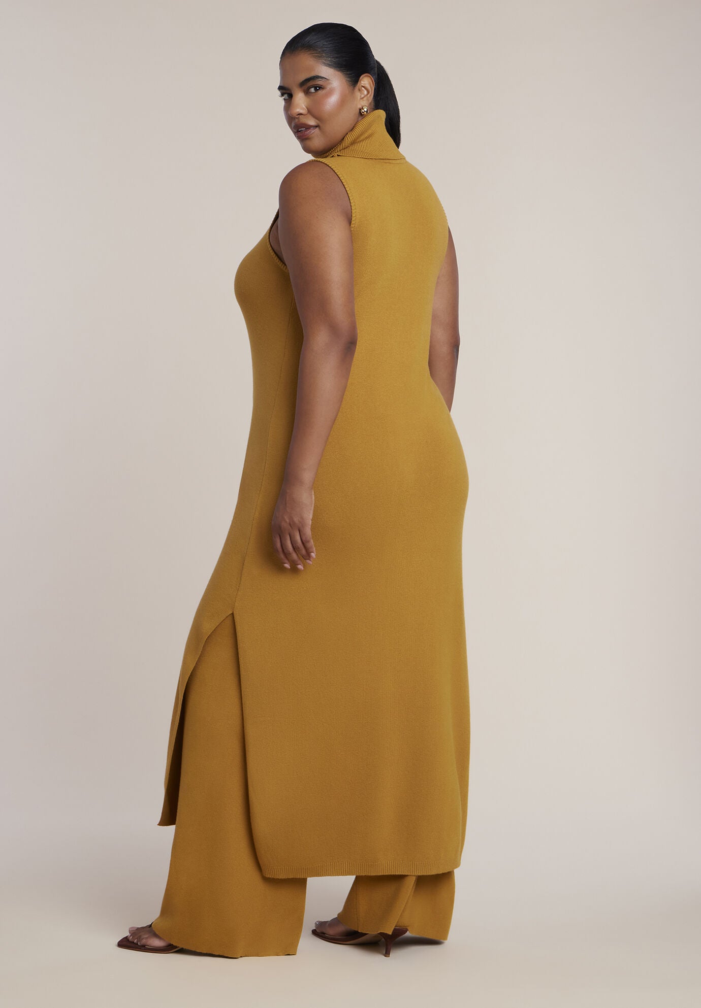 Turtleneck Sweater Midi Dress, HONEY, alternate image number 3