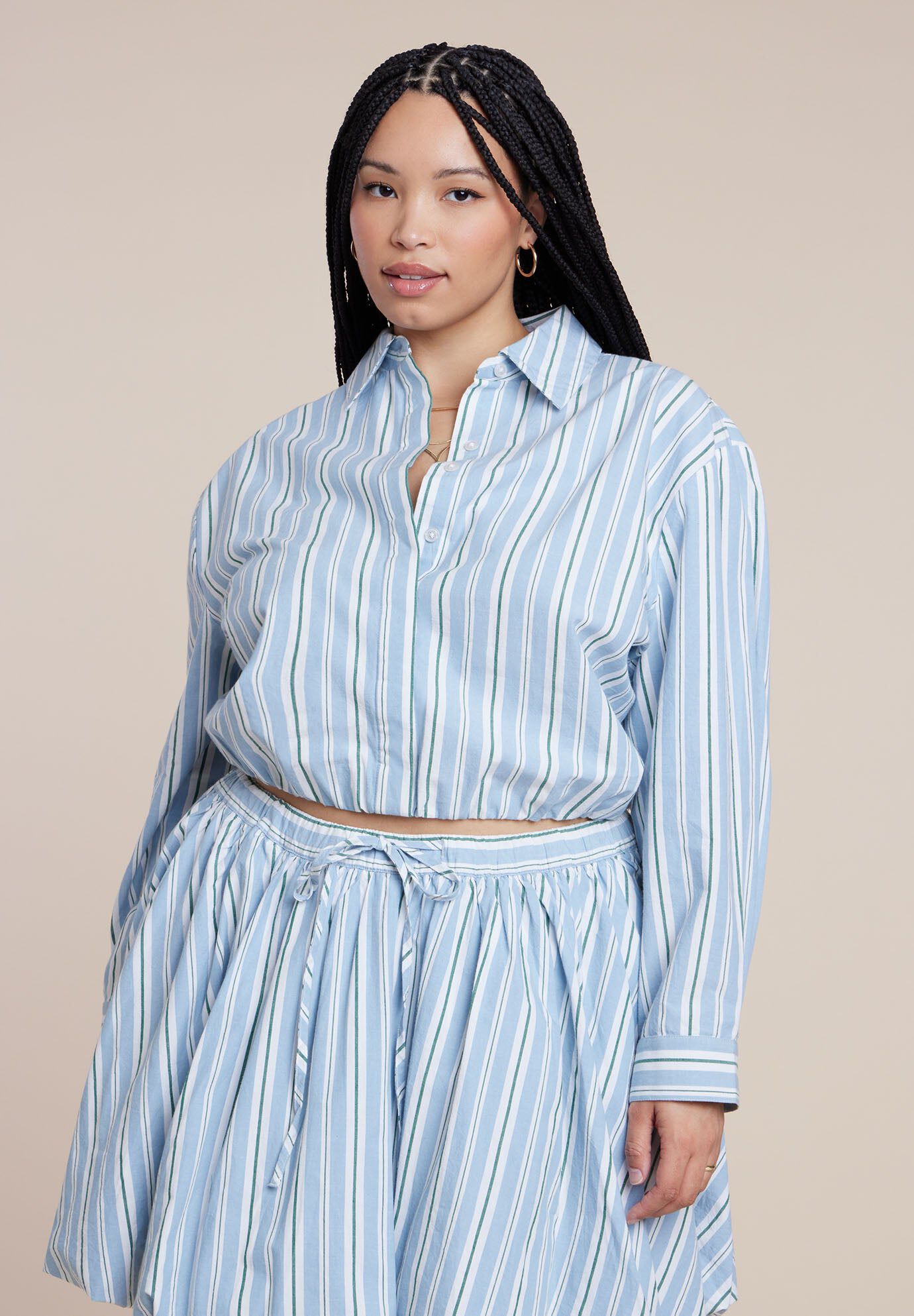 Cropped Button Up Poplin Top