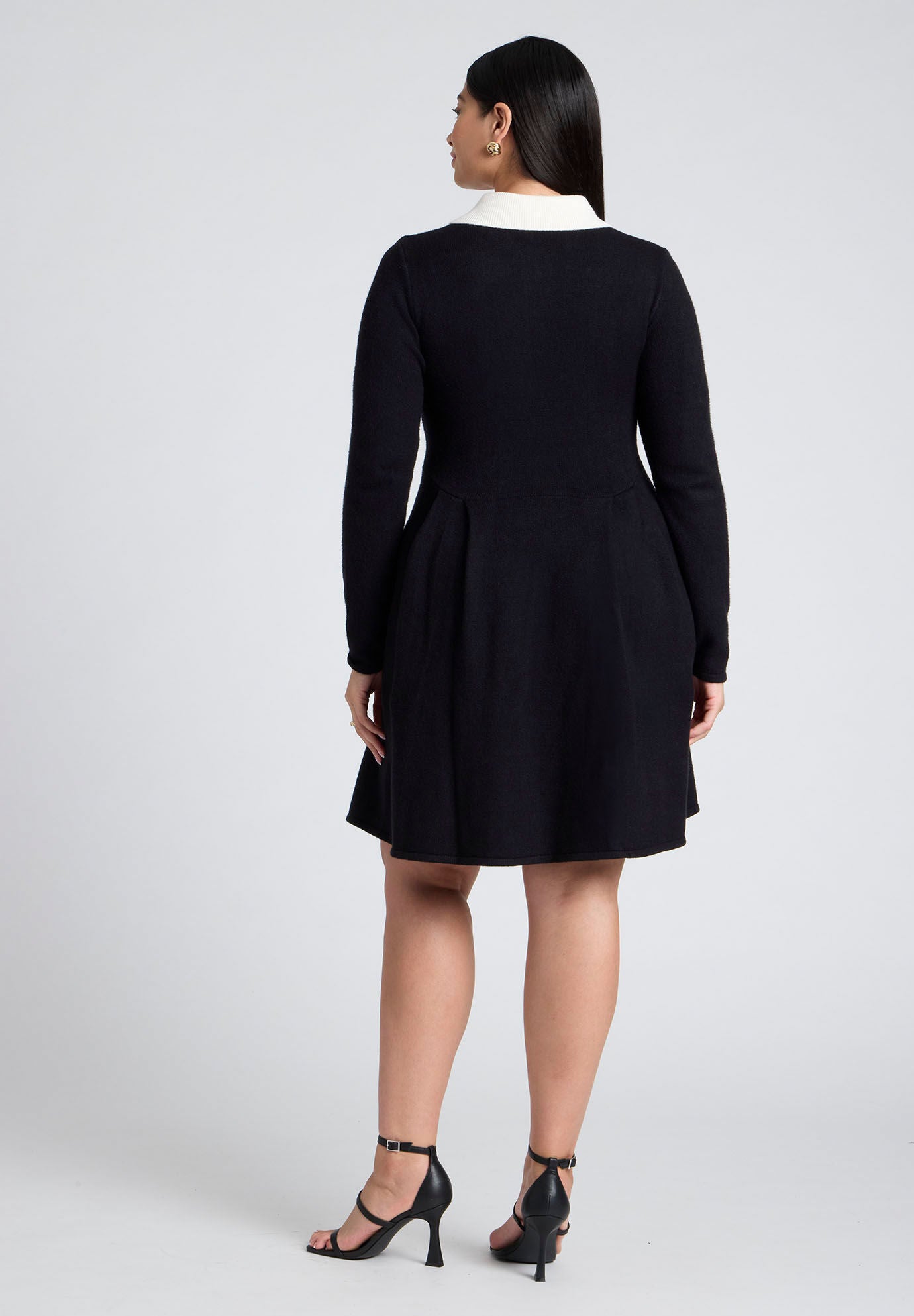 Tied Collared Neck Long Sleeve Sweater Dress