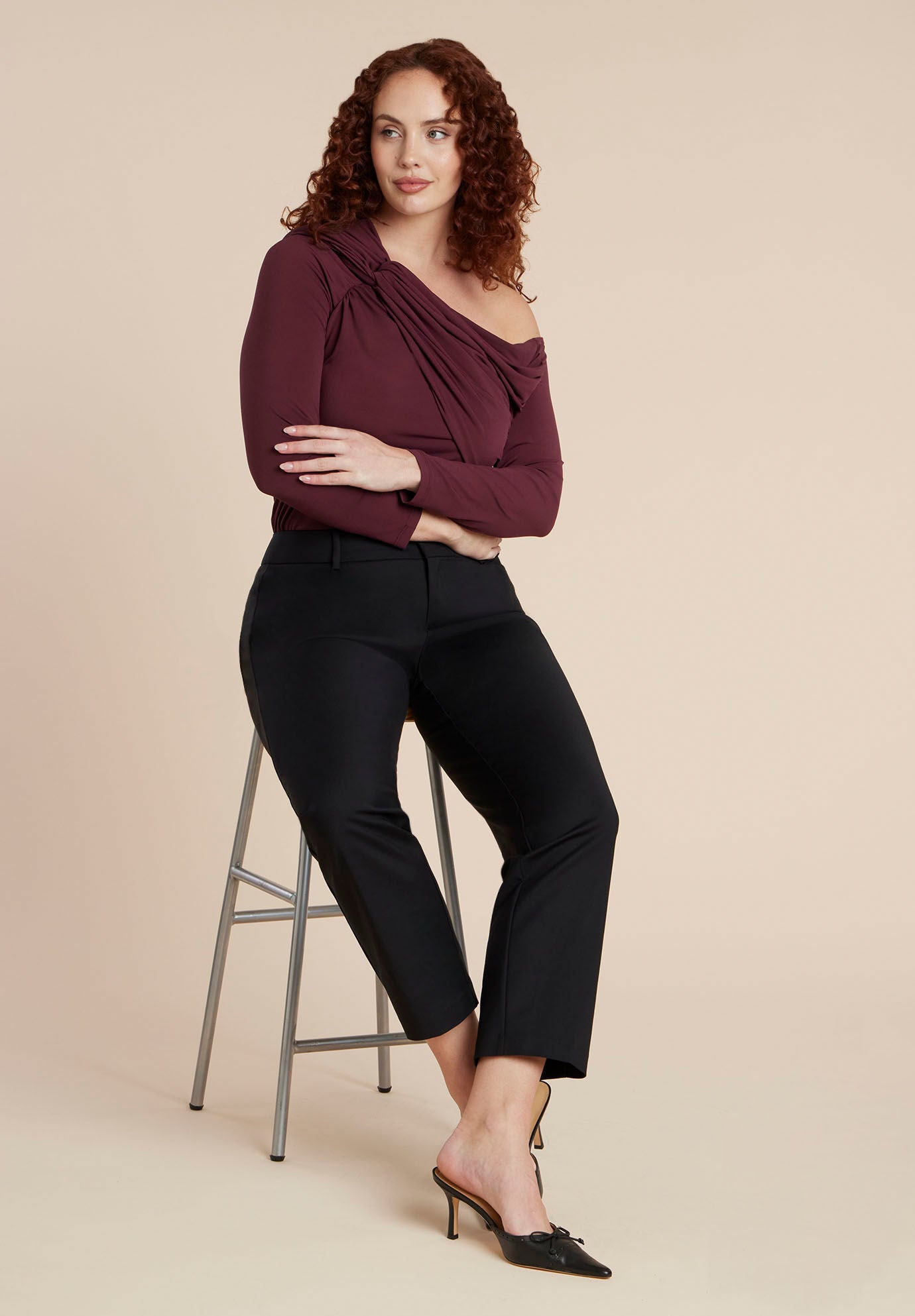 Shoulder-Twist Drape Top, FIG, alternate image number 3