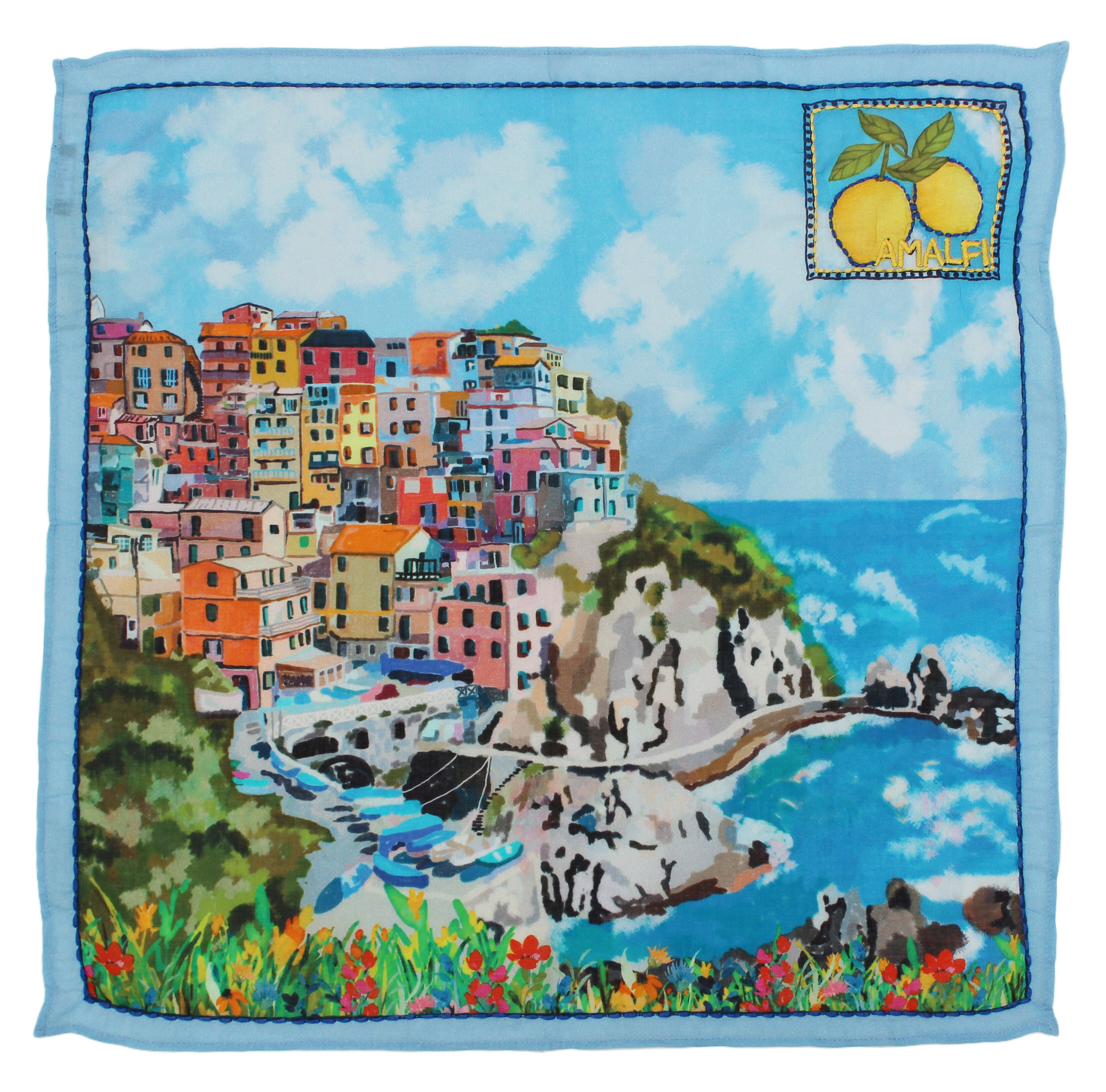 Amalfi Coast Scenic Bandana - Sky Blue, BLUE, hi-res image number 0