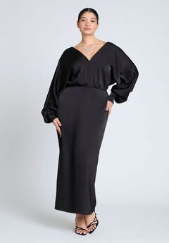 Dramatic Sleeve Satin Column Dress