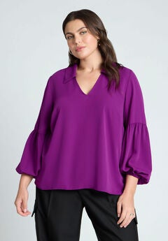 Balloon Sleeve Collared Blouse