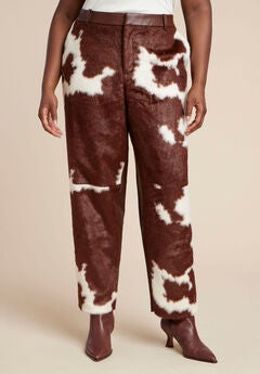 Faux Cow Hide And Leather Pant
