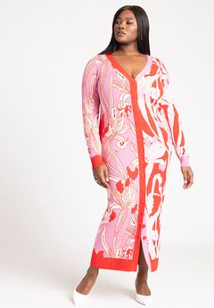 Intarsia Two Tone Cardigan Dress