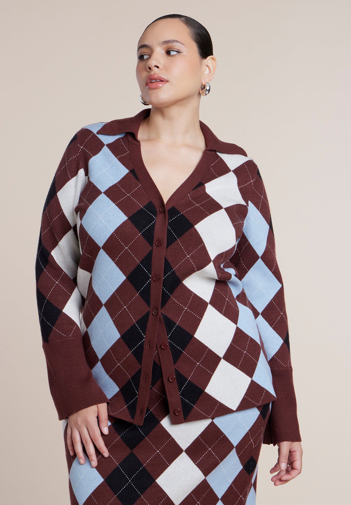 Argyle Intarsia Collared Cardigan