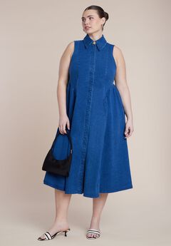 Sleeveless Denim Button Detail Dress