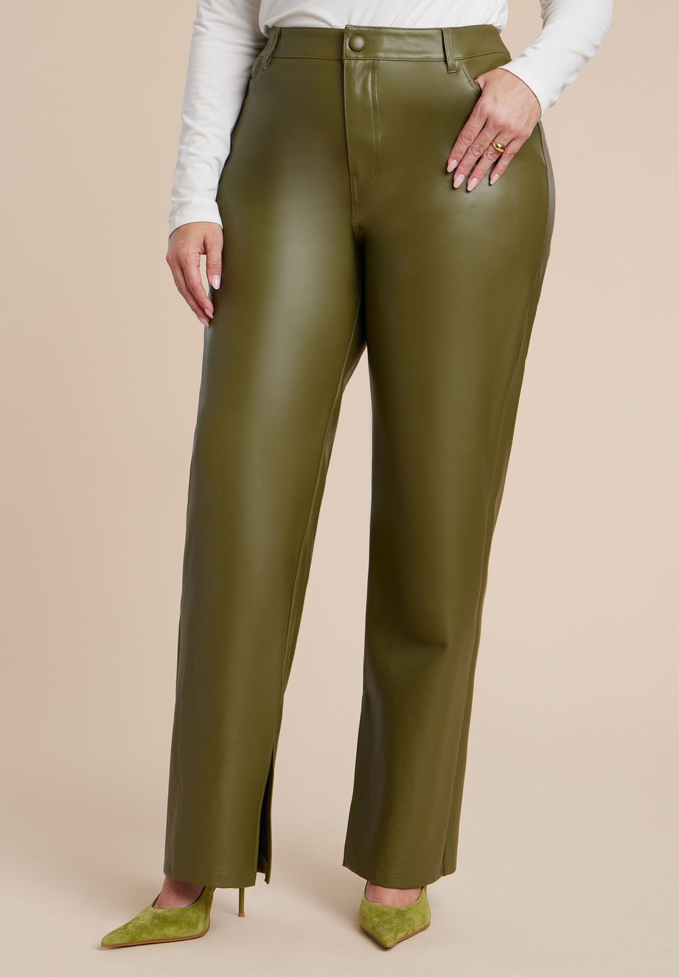 Slit Hem Faux Leather Pant