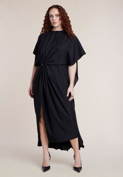 Draped Cape High-Low Maxi Dress