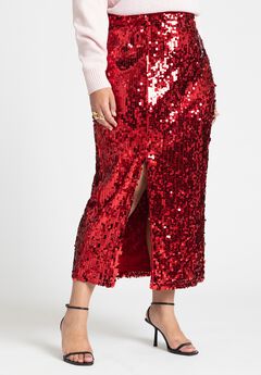 Sequin Column Midi Skirt