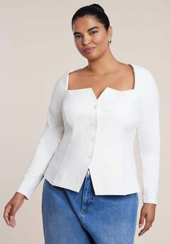 Square Neck Button Front Top