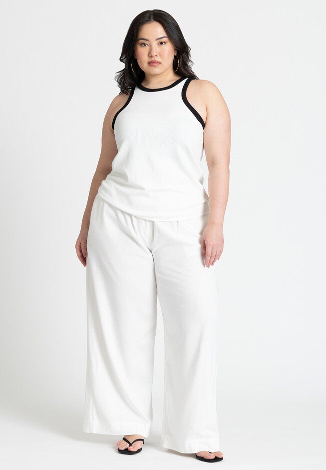Contrast Racer Tank, WHITE/BLACK RIB, alternate image number null