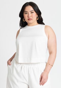 Linen-Blend Boxy Scoop Neck Crop Tank
