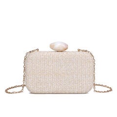 Ezra Straw Marbled Clasp Evening Bag